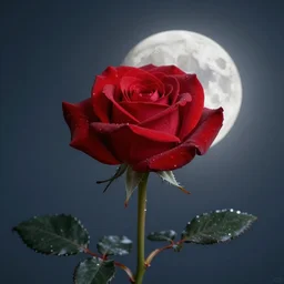 a blood red rose blooming under the full moon 8 k hyperrealism photorealistic