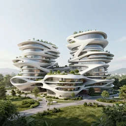 a photo of a house complex from the future, parametric architecture, blending with nature, renewable energy sources, preserving ecosystems, gardens, trending on flickr, organic bacteria structures, ersnt haeckel