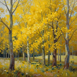 yellow  trees, michal karcz grunge painting of a beautiful landscape, detailed, elegant, intricate, 4k,