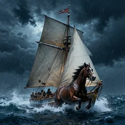 a man o war sailing through a heavy storm at night, art, high definition, high detail, 8k,