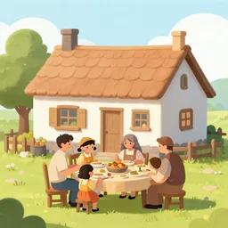 simple villager family about to eat a meal together in their beautiful simple cottage home, art by anders zorn, wonderful masterpiece by greg rutkowski, beautiful cinematic light, american romanticism thomas lawrence, greg rutkowski