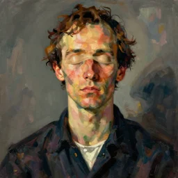 portrait of blind loui braille in style of modigliani