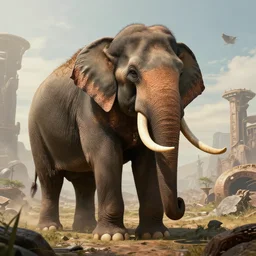 highly detailed portrait photo of a huge mûmakil-donphan-elephant, scenic dystopian environment, hyperrealistic Illustration