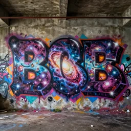 underground graffiti, font made of galaxies and nebulae, 4k, highly detailed