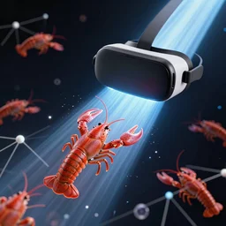 virtual reality solid beams penetrating space, beautiful crayfish surrounded by internet hyperlinks | | cyberpunk, artgerm, octane render, raytracing, 8 k, very detailed, hd, vibrant, escher