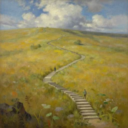the stairways to heaven in the steppe, in game pathologic 2, by jacek yerka, by levitan, oil on canvas, acrylic, digital art, royal academy, masterpiece, trending on artstation, cinematic composition, sharp, details, hyper - detailed, hd