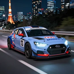 hyundai veloster n racing down tokyo highway at night, digital art, super aesthetic, manga, realistic