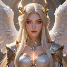 a saint noble charming high priestess as a league of legends character, angelic light, fantasy clothes, symmetric face, close up shot, masterpiece, cg animation, riot enterainment, arcane, realistic, hyper detailed, hyper detailed face, character select portrait, 3 d, by artgerm, rossdraws, wlop, justin gerard