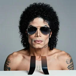 full body portrait of 1 9 7 0 s michael jackson afro curls, gangsta king rapper, big nose, tattoos face and arms, aviator shades. realistic face, uhd, detailed, symmetrical nikon d 8 5 0. sigma 8 5 mm f 1. 4 dg hsm a. aperture f / 3. 5. shutter speed 1 / 6 0. iso 1 6 0 0