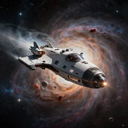 A spaceship entering a nebula, while going into warp. Cosmic Photography. Sci-Fi Still. 4K HD Wallpaper. Premium Prints Available
