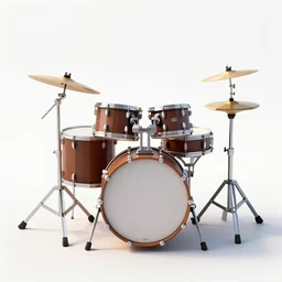 low-poly drum kit, studio product photography, isolated on a pure white background, centered, entire object in frame, sharp focus, soft studio lighting