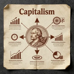 an infographic detailing the capitalism, drawn on old paper, detailed, 8 k,