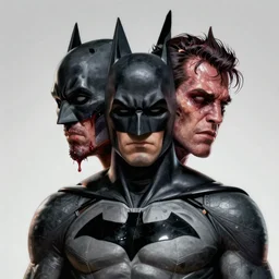 mutated Batman, with two heads, gross, disgusting, comic book art,