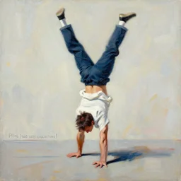 pauly shore handstand, painting by phil hale, fransico goya,'action lines '!!!, graphic style, visible brushstrokes, motion blur, blurry, visible paint texture, crisp hd image
