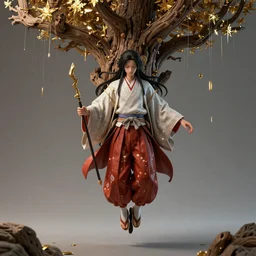 portrait photo of a surreal shinigami floating in the middle of a ancient wood, gold raining, ultra super good realistic 3D render by Pete Morbacher and Emil Melmoth, insanely detailed, trending on artstation, sharp focus