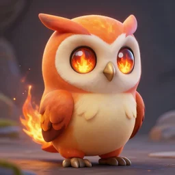 full shot,a cute fire owl Pokémon with big eyes made of flame,Greg Rutkowski,trending on artstation, High detail