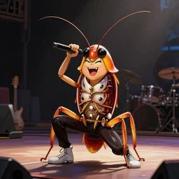 cockroach is rapping song on stage, 4k, ultra realistic, hyper details,