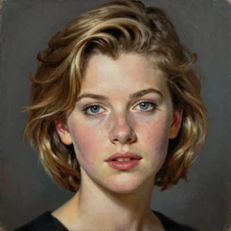 close up of a young Olivia Newton-John, Masterpiece, oil on canvas, artgerm, norman rockwell, craig mulins, trending on pxiv,