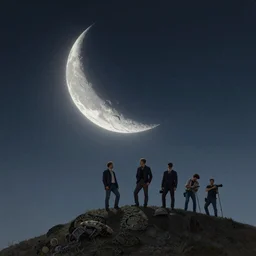 hyper realistic camera on a tall hill. sickle moon, atmospheric painting by chiara bautista zdzisław beksinski karl kopinski kim jung giu and weta studio, and lucasfilm and jesper ejsing and norman rockwell greg rutkowski frank frazzeta