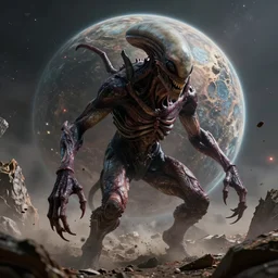 hyperdetailed photo of a alien monster destroying a mysterious planet 8 k extremely detailed hd hyperrealism movie studio fx creepy