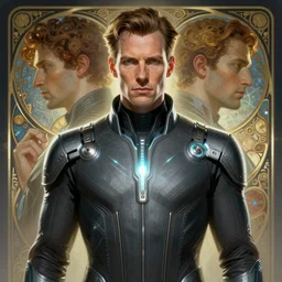 symmetry portrait of professor charles xavier, sci - fi, tech wear, glowing lights, intricate, elegant, highly detailed, digital painting, artstation, concept art, smooth, sharp focus, illustration, art by artgerm and greg rutkowski and alphonse mucha