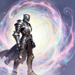 side profile, chaos knight, intricate metal armor, gloomhaven, luminescent, colorful swirly magic ripples, pastel colors, by greg manchess, huang guangjian, gil elvgren, sachin teng, greg rutkowski, jesper ejsing, ilya kuvshinov