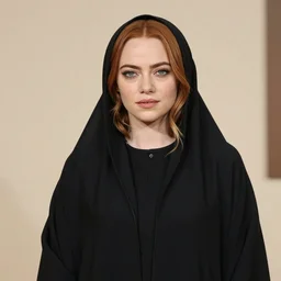 A portrait of Emma Stone wearing Black Arabian Abaya, high quality, fully detailed, 4k