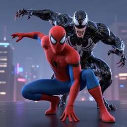 Spider-Man fighting with Venom, Pixar Studio, detailed, high quality, high rendering, artstation,