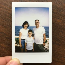 polaroid photo of a family on holiday during Dday