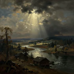 sci-fi landscape, dramatic lighting, hudson river school painting, cinematic