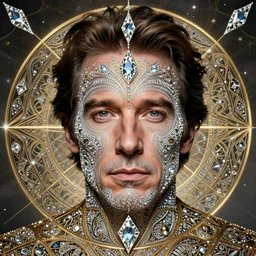Psychedelic character portrait of Christopher Walken, diamond, intricate complexity, rule of thirds, golden ratio, cinematic lighting, hyper detailed, 8k, high resolution, single face, symmetrical, headshot photograph, ultra detailed, beautiful, elegant, cinematic, in the style of Tom Bagshaw, Alexis Franklin, Elena Masci, Erwin Olaf