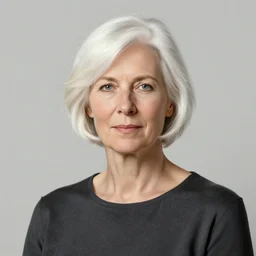 portrait of a woman with short white hair, medium shot, illustration, highly detailed, high quality, by helene knoop