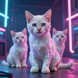 neon strips on iridescent kittens cyperpunk 2 0 7 7, unreal engine 5, 8 k ultra realistic, hyperdetailed, volumetric lighting, extremely high quality