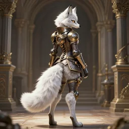 the full body of anthropomorphic lynx fursona from behind wearing a steampunk suit as unimaginably beautiful, gorgeous, elegant, young woman with lynx head, fluffy tail, paw pads, an ultrafine hyperdetailed illustration by furaffinity, intricate linework, white fur, unreal engine 5 highly rendered, global illumination, radiant light, detailed and intricate environment