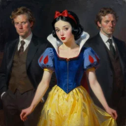 snow white, postcyberpunk, oil painting, darkness, paint texture, digital painting, highly detailed, artstation, sharp focus, illustration, concept art, ruan jia, charlie bowater, tom bagshaw, norman rockwell