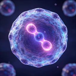 iridescent biology cell, glowing gene, concept art by wlop on artstation, purple and blue color scheme
