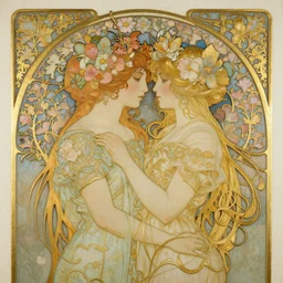 final love | highly detailed | very intricate | art nouveau | gold filigree | pre - raphaelite romantic storybook fantasy | made of flowers | soft cinematic lighting | award - winning | painted by audrey kawasaki | pastel color palette | featured on artstation