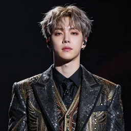 park jimin. wearing intricate styled outfit, semi realism, anime realism, symmetrical face, slim face, appealing, photorealism, fanpop, quotev, amino, wattpad, amazing depth, sakimichan, greg rutowski, volumetric lighting, cinematic lighting, artstation concept art