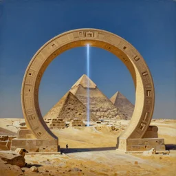 an painting of activated star gate portal in giza, by greg rutkowski, octane render, lightbeams, digital art