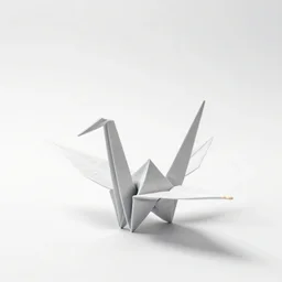 minimalist origami crane, stylized 3d render, isolated on a pure white background, centered, entire object in frame, sharp focus, soft studio lighting