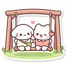 die cut sticker of anime chibi kawaii cute romantic couple on a swing set
