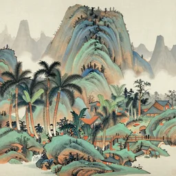 Beijing with tropical plants, traditional chinese painting, style by Ma Yuan