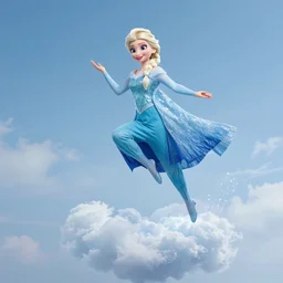 princess Elsa from Frozen jumping on a cloud