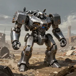 concept art of a broken battlemech on a battlefied, by craig mullens