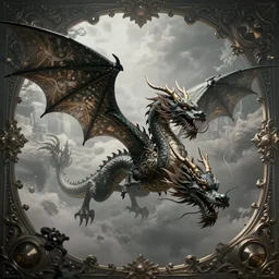 chinese dragon without wings flying in the sky, amazing baroque vibe dark fantasy, craig mullins, award winning design, beautiful composition, artstation, dreadjim