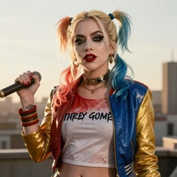 lady gaga in harley quinn, volumetric lighting, beautiful, golden hour, sharp focus, ultra detailed, cgsociety