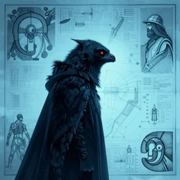 reach raven bandit , in the style of Greg Broadmore and Arthur Rackham and Moebius,trending on artstation, light lighting side view,digital art,surrealism ,macro,blueprint ,vaporwave ,
