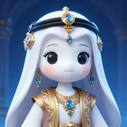 portrait of a cute kawaii white arab girl wearing intricate arab accessories and clothes by greg rutkowski, by studio ghibli, digital art, blue lighting trending on artstation, hd, 8 k, highly detailed, good lighting, beautiful, epic, masterpiece