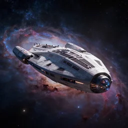 high-tech evil Romulan spaceship floating in space, nebula in background, starfield in background, artstation, octane