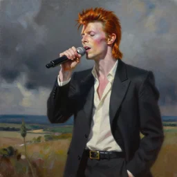 Declan Mckenna singing as David Bowie, concept art oil painting by Jama Jurabaev, extremely detailed, brush hard, artstation